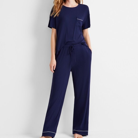 State of Day Ribbed-Knit Pajama Set Xs-3X, Navy Blaze - Picture 1 of 2